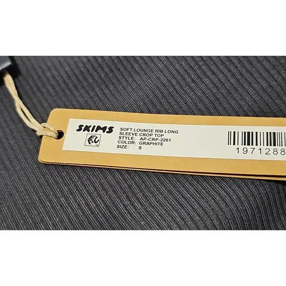 NWT Skims Soft Lounge Ribbed Crop Top Womens Small Graphite Long Sleeve - Picture 7 of 8